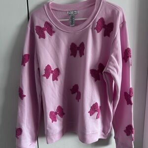 Pink Bow-Patterned Women's Sweater